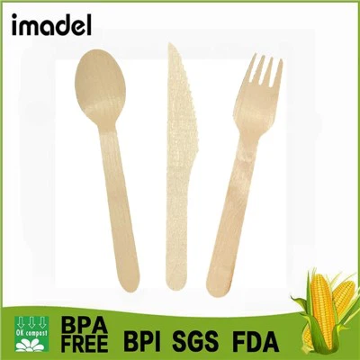 使い捨て木製カトラリーと食器